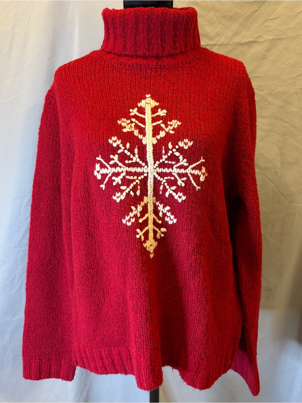 Ann Taylor Red Turtleneck Snowflake Sweater